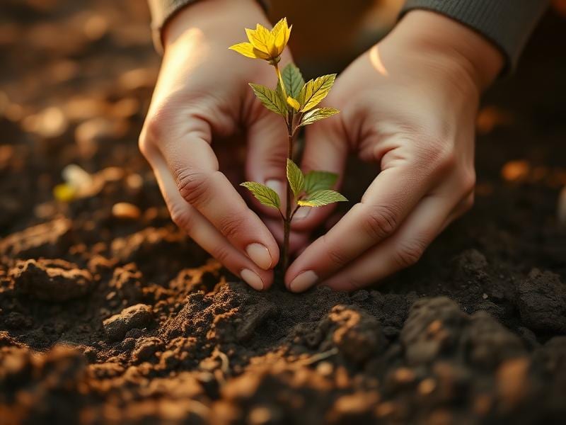 Hands gently planting a memorial tree sapling